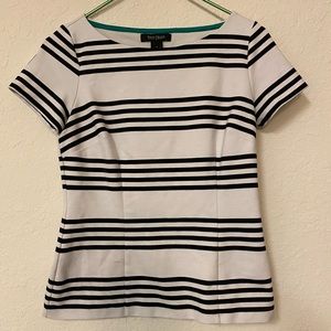 White House Black Market Size 4 White & Black Stripe Top